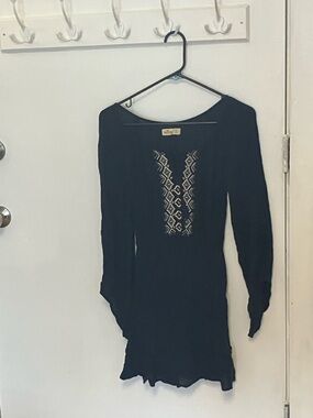 Hollister Navy BoHo Dress with Cream & Rust Geometric Embroidery